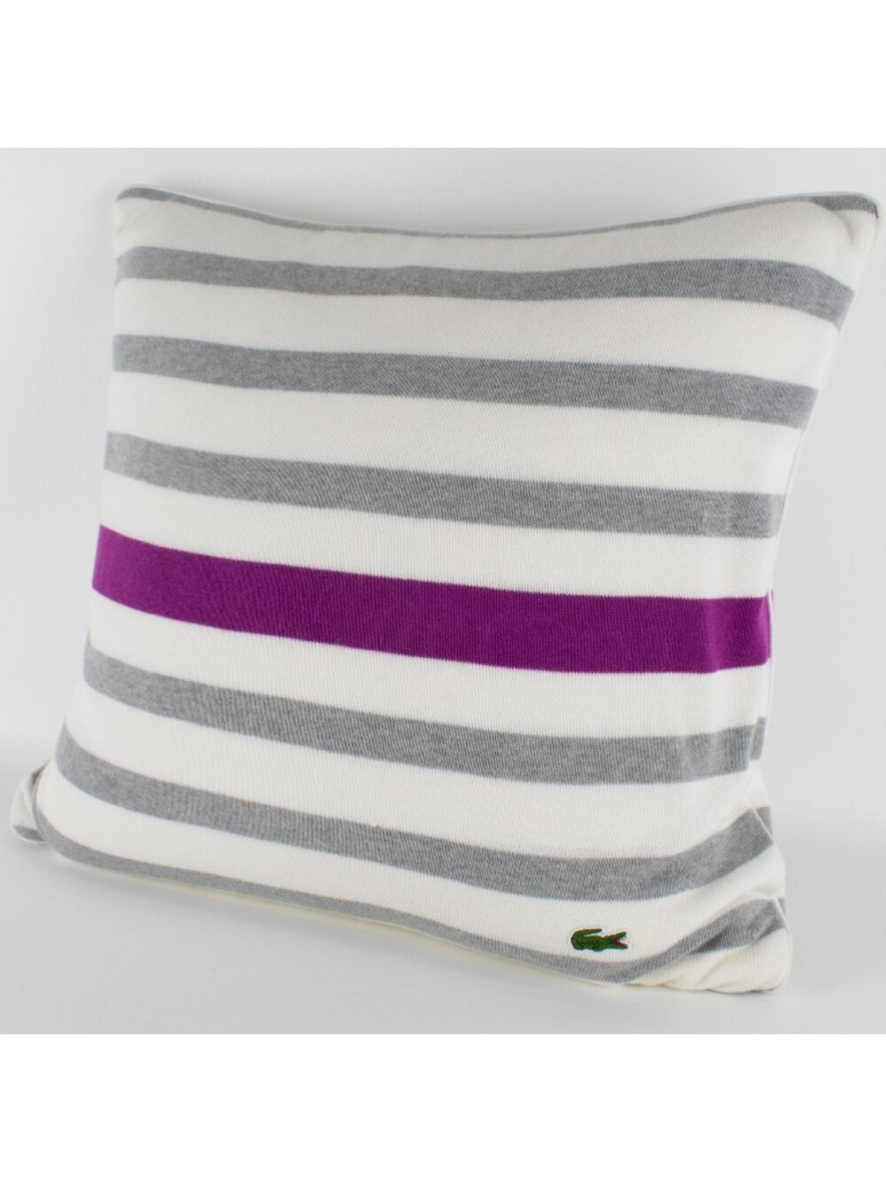 Lacoste Paris Gray and Fuchsia Tennis Stripe Knitted Throw Pillow